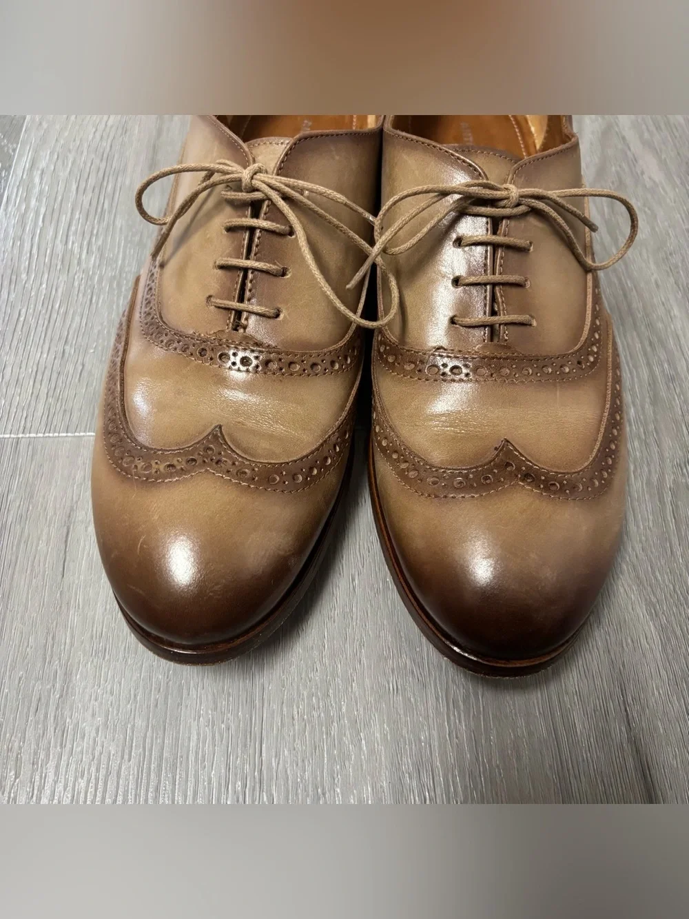 Antonio Maurizi Made in Italy Brown Leather Wingtip Oxfords Shoes Mens Size 9
